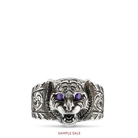 gucci ring with feline head|Sterling Silver Gatto Ring with Feline Head Motif .